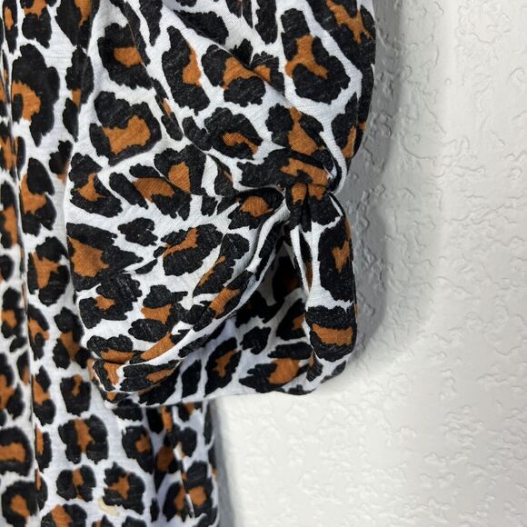 ALC Katie Leopard Cheetah Print Puff-Sleeve T-Shirt Career Office XS ab13 - Picture 7 of 10